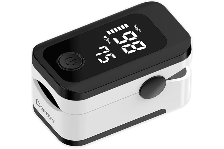 Berrcom Pulse Oximeter Blood Oxygen Saturation Monitor Finger High Accuracy Sats Monitor for Child, Adult with LED Display, Batteries and Lanyard