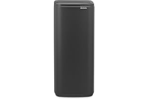 Brabantia Bo Touch Bin 30L (Mineral Infinite Gray), Space-Efficient and Rectangular Waste Bin with Soft-Touch Opening System, Easy to Clean Inner Bucket with Free PerfectFit Rubbish Bags Included