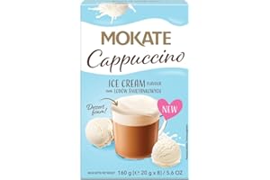 MOKATE - Cappuccino Eiscreme - Cremiger Instantkaffee mit Milchschaum & Sanftem Eiscreme-Aroma, Aromatisch & Vollmundig, Schnelle Zubereitung, Einfach mit Heißem Wasser Aufgießen - 160g
