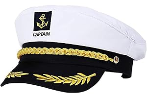 HNJUSR Cappello da Marinaio, Cappello da Festa per Adulti, Capitano Cappello Marinaio Uomo Donna Accessori Abbigliamento, per Feste in Mare e Giochi di Ruolo,Accessori per Yacht Cosplay Halloween (Bianco)