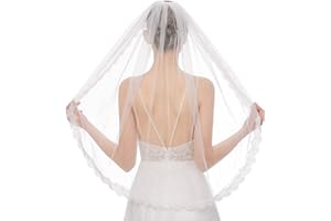 Amerson Bridal Veil Wedding Vails Hip Length Veils Eyelash Lace Flower Edge Veil White Ivory Veils for Brides Shower Hen Party Chucky Costume Dress Up Gift Prom Girls First Communion