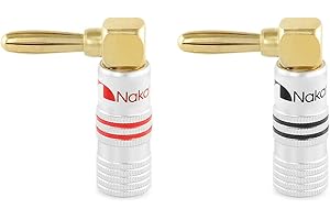 Nakamichi Excel Series 24K pozłacany wtyk bananowy 12 AWG - 18 AWG Rozmiar miernika 4 mm do głośników Wzmacniacz Hi-Fi Odbiornik AV Stereo Kino domowe Złącze Audio (2, Wtyki bananowe kątowe)