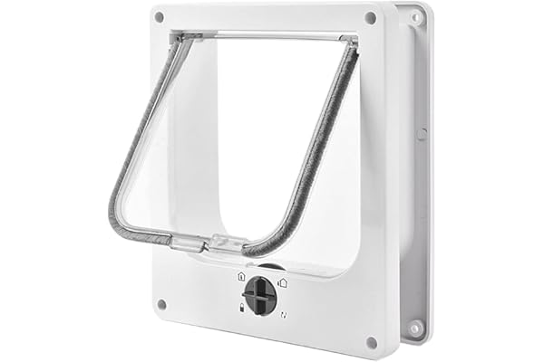 EASY JOY Chatière pour Chat, Chatière Magnétique à 4 Voies pour Chats et Petit Chiens, Facile à Installer, Porte pour Animaux Coulissant Manuel sur Mur/Bois/Porte en UPVC (Blanc,L)