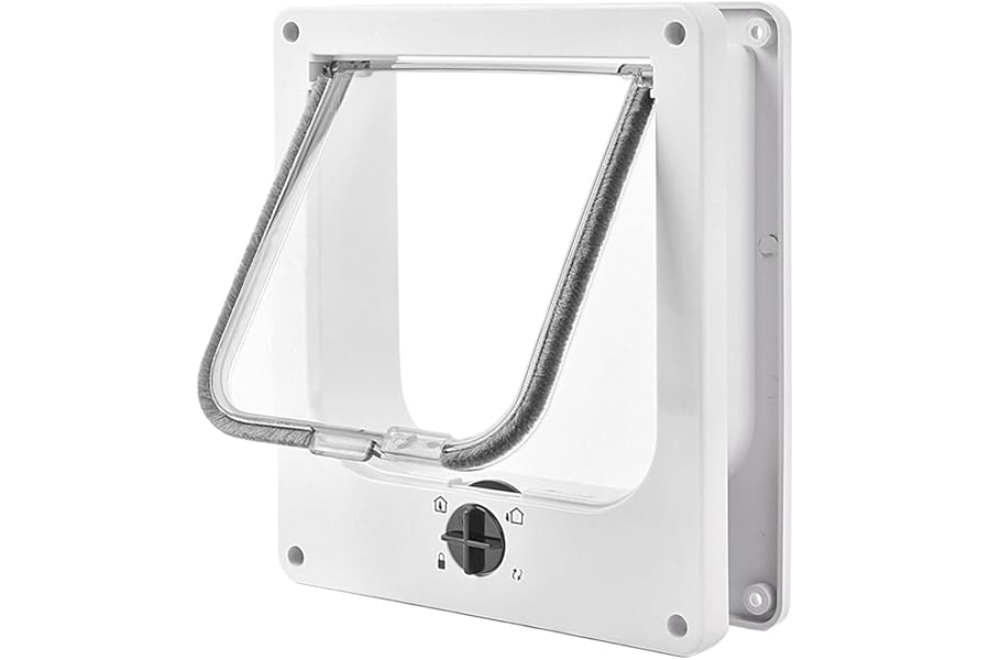 4 Way Locking Cat Flap Medium with Magnets, Extremely Durable, Easy Install Pet Door For Cats & Doggie, Silent Manual Pet Flap For Wall/Wooden/Upvc Door with Tunnel(White,M)