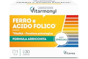 Ferro Acido Folico - Integratore Alimentare a base di Ferro e Acido Folico, con Spirulina - Per il Sistema Immunitario - Multivitaminico - Confezione da 30 capsule - Vitarmonyl