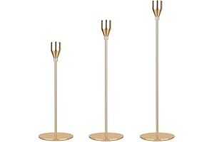 GEMMAHW Gold Candle Holders Set of 3, Metal Candlestick Holders, Taper Candles Stand Holder, Elegant Candle Sticks Holder for Candlelight Dinner, Christmas Party Decoration