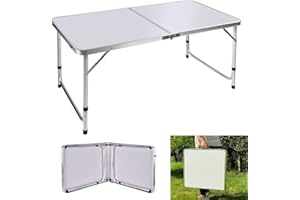 QIMU Petite table pliante portable de 1,2 m avec poignée de transport, pour jardin, fête, barbecue, camping en plein air
