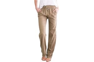 SUNNYUK Pantalones Mujer Verano Frescos Talla Grande Lino de Algodón Cintura Alta Pierna Ancha Baggy Suelto Pantalón Largo Ligeros Pantalón de Chándal Suave y Cómodo Yoga Pants Danza Pilates