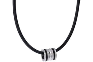 Dondon Collana da uomo in pelle, 50 cm, con ciondolo a forma di anello in argento in acciaio INOX in un sacchetto di velluto nero