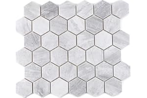 MOSAIK-NETZWERK Mosaik Fliese Keramik Hexagon Travertin grau matt für WAND BAD WC DUSCHE KÜCHE FLIESENSPIEGEL THEKENVERKLEIDUNG BADEWANNENVERKLEIDUNG Mosaikmatte Mosaikplatte