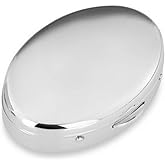 Small Oval Pill Box Chrome-Plated 6 x 4 cm with Plastic Insert 2 Compartments