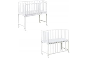 ‎DEDSTORE-BABY Dedstore-Baby Babybett mit Matratze 90x40 cm Höhenverstellbar - Babybett Komplett Set - Beistellbett Weiß - Bett - Kinderbett - absenkbare Seite (Babybett mit Gitterstäben) Mobil