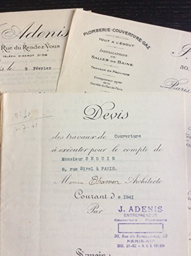 Adenis, Plomberie : 4 Lettres (1941/42/43) & 1 Devis (1941) Vieux Papiers