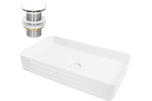 ML-Design Waschbecken aus Keramik in Weiß 68x38x12 cm Eckig inkl. Ablaufgarnitur, Moderne Aufsatzwaschbecken, Design Waschtisch Aufsatz-Waschschale Waschplatz Handwaschbecken, für Badezimmer/Gäste-WC