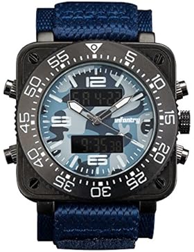 INFANTRY® Herren Analogue-Digital Armbanduhr Camo Chronograph Datum Stoppuhr Blau Nylon Band