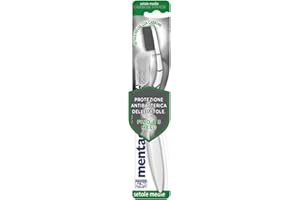 Mentadent Spazzolino P Antibatterico Carbone, Spazzolino Medio, con Setole Infuse di Ioni d'Argento e Carbone, Protezione Antibatterica delle Setole, Manico Tripla Angolazione