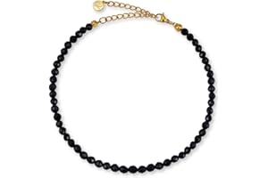 GD GOOD.designs Tobilleras para mujer con cuentas de jade auténtico 4mm - Impermeable - Tobillera de piedra natural de color con cierre ajustable en oro de 18K