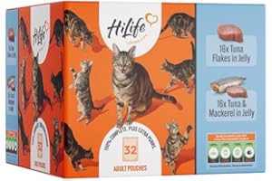 32 x HiLife Its Only Natural Cat Pouch Multipack The Big Tuna One In Jelly 70g