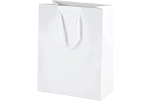 Thepaperbagstore 20 White Small Gloss Luxury Boutique Paper Bags with Rope Handles - 160x210x100mm