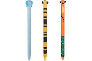 QRKPVHD Lot de stylos gel effaçables, Thèmes Animaux, boule sur les extrémités pour enlever l'encre, Couleur, thermosensible, diamètre de la pointe 0,7 mm (22-4 stylos F)