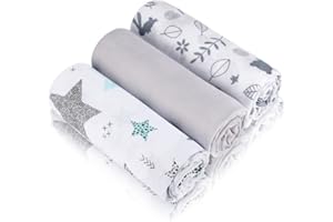 BABYSAFE Baby Safe Pack de 3 Mousselines Bébé 80x70 cm, Serviettes bébé 100% Coton Bio Certifié Oeko-TEX Mousselines Bébé Coton Idéal comme Bavoir, Langes Coton Bébé Bambou