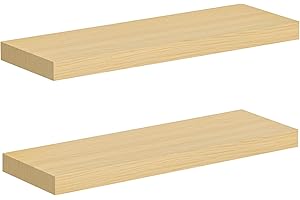 HOOBRO Estanterías de Pared, Juego de 2 Estantes de Pared de 60 cm, con Soportes Invisibles, para Baño, Dormitorio, Cocina, Oficina, Sala de Estar, Natural ENL60BJ01