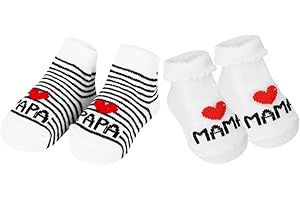 QZOSZ Calcetines Antideslizantes Bebe de 0-6 meses 2 pares, calcetines bebe de algodón antideslizantes, LOVE MAMA and PAPA, calcetines antideslizantes con tapón regalos de bebé para nacimiento niño niña