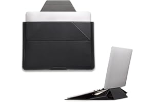 MOFT Pokrowiec na laptopa i stojak na laptopa 13–14 cali, wegańska skórzana torba na laptopa z możliwością rozszerzenia, 2 regulowane kąty, kompatybilna z MacBook Air/Pro 13–14 cali, czarny