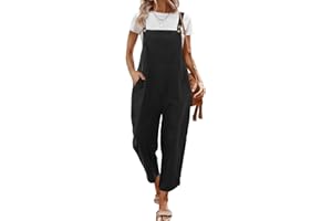YESNO Women's Dungarees Summer Casual Cotton Jumpsuits Tulip Wide Leg Bib Pants with Pockets S-XXL PZJ UK