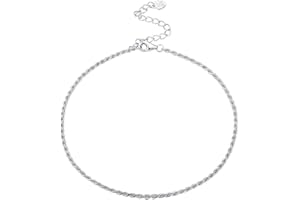PROSILVER Bracelet de Cheville Femme en Argent 925 - Chaîne Ajustable à Maille Gourmette/Figaro/Marine/Corde 22+5cm