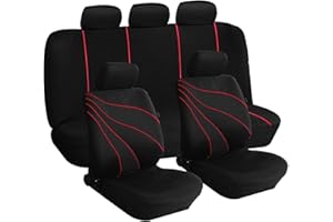 Lupex Shop Coprisedili universali in poliestere adattabili a tutte le auto con sedili standard - con 2 zip sui schienali posteriori - modello G - Rosso