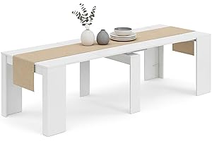 duehome | Mesa de Comedor, Consola, Mesa Extensible, Mesa para Salon, Recibidor o Cocina, Acabado en Blanco Artik, Modelo Denis, Medidas: 50-235 cm (Largo) x 90 cm (Ancho) x 78 cm (Alto)