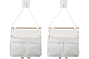 MIUUIPI 2Pcs Bolsa de Alamcenamiento Colgante, Colgando Organizador de Bolsillo con Gancho Adhesivo, Colgando Organizador (Blanco)