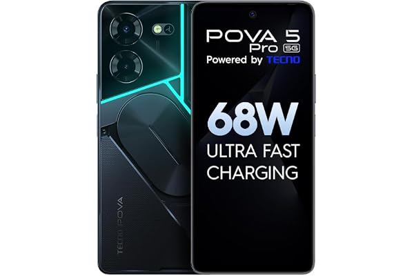 TECNO Pova 5 Pro (mörk illusion, 8 GB RAM, lagring) | Segment 1:a 68 W ultrasnabb laddning | Indiens första flerfärgade bakgrundsbelyst ARC
