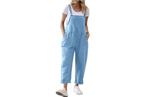 TURWXGSO Cotton Linen Dungarees for Women Clearance Summer Sleeveless Bib Overalls Plain Lightweight Casual Baggy Overalls Rompers Loose Fit Wide Leg Jumpsuits UK Size 8-16