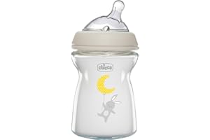 Chicco Butelka Szklana Natural Feeling, Antykolkowa Dla Niemowląt 0 miesięcy + 250 ml, z Miękkim i Elastycznym Silikonowym Smoczkiem, Do Karmienia Naprzemiennego, Przepływ Wolny, kolor neutralny