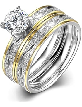 vergoldet Cubic Zirkonia Edelstahl Ringe für Frauen 2PCS ein Set