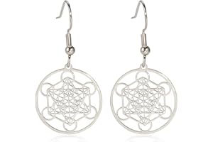 EUEAVAN Metatron Cube Boucles d'oreilles Géométrie Sacrée Symbole de l'Univers Metatron Pendentif Art Fleur de Vie Acier inoxydable Bijoux Fille Femme