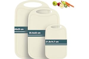 Tagliere da cucina, Hunnycook Set di 3 Tagliere con scanalature per il succo e manici antiscivolo, senza BPA, lavabili in lavastoviglie (color albicocca)