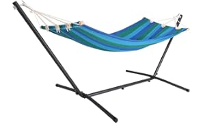DETEX® Hammock with Metal Stand | 100kg Load Capacity | Outdoor Garden Swing Seat | Patio Garden Camping | Free Standing Hanging Chair | 200x80cm | Blue