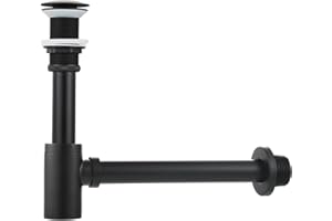 KMDZDZGS Syfon umywalka z zestawem odpływowym, uniwersalny syfon rurowy, rura odpływowa, zestaw odpływowy umywalka, z mosiężnym syfonem, zawór odpływowy Pop Up (czarny zestaw bez przelewu)