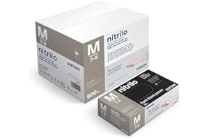 ABD Guantes de Nitrilo Azul Pack de 1000 Unidades, Resistentes al Desgarro, Antideslizantes, Sin Látex, Apto para Uso Alimentario, Cumplen EN 455 y EN 374 (Negro, Talla M)