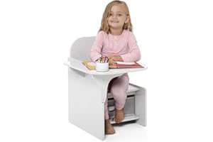 Rainbow Tree 2 in 1 Wooden Children Table with Chair, Small Kids Table and Chair Set with Storage for Toys Books, Suitable for Kids Children Toddlers Boys Girls (White)