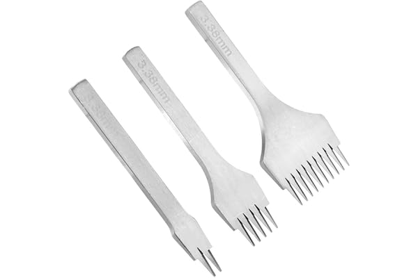 3 PCS Outil de Poinçonnage Acier 2/5/10 Cuir Craft Punch Tool Set DIY Lacets Couture Burin Set - Pas de Prong 2.7mm/3.0mm/3.38mm/3.85mm pour Artisanat Cuir (3.38mm)