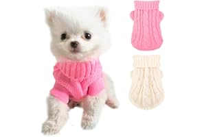 JAAQUCD 2 Stück XXS Hundekleidung Mädchen Rollkragen gestrickt Welpenpullover für kleine Hunde Herbst Winter Chihuahua Yorkie Teetasse Kleidung warme Kätzchen Katze Strickwaren (Rosa + Weiß, XS - 6)