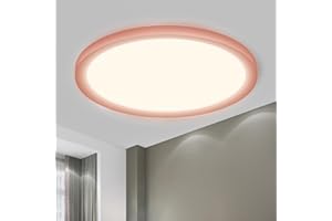 LQWELL® LED Ceiling Light, IP44 Waterproof Bathroom Lamp Round Flat 18W 4000K 1600LM Modern Simple Thin for Living Room Bedroom Kitchen Basement Office, 220 * 24mm (Pink)