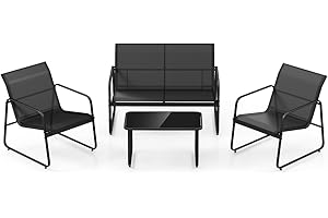 KOMFOTTEU Ensemble de Salon de Jardin 4 Pièces pour 4 Personnes, Set de Meubles de Jardin, avec 2 Fauteuils, 1 Canapé et 1 Table Basse, Mobilier d’Extérieur, Noir, pour Cour, Patio, Terrasse