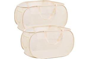 RUNFAR SHOP Faltbare Wäschekorb, Pop-Up-Design, Seitentasche, groß, für schmutzige Kleidung, Badezimmer, Kinderzimmer, Reisen, Camping, 57x36x36 cm, Beige, 2 Stück