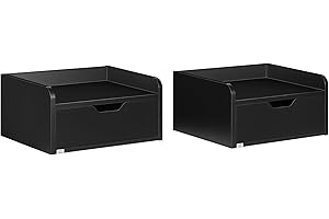 HOMCOM Lot de 2 Tables de Chevet murales Tables de Nuit suspendues - tiroir Coulissant, Plateau - en Bois dim. 40L x 30l x 19,5H cm Noir