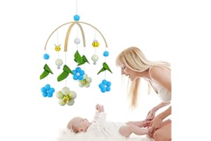Stickerboy Wooden Mobile Baby, Hanging Mobile Baby, Wind Chime Crib Hanging Toys with Felt Balls Flowers Green Leaves Bees Newborn Gifts for Baby Girls or Boys